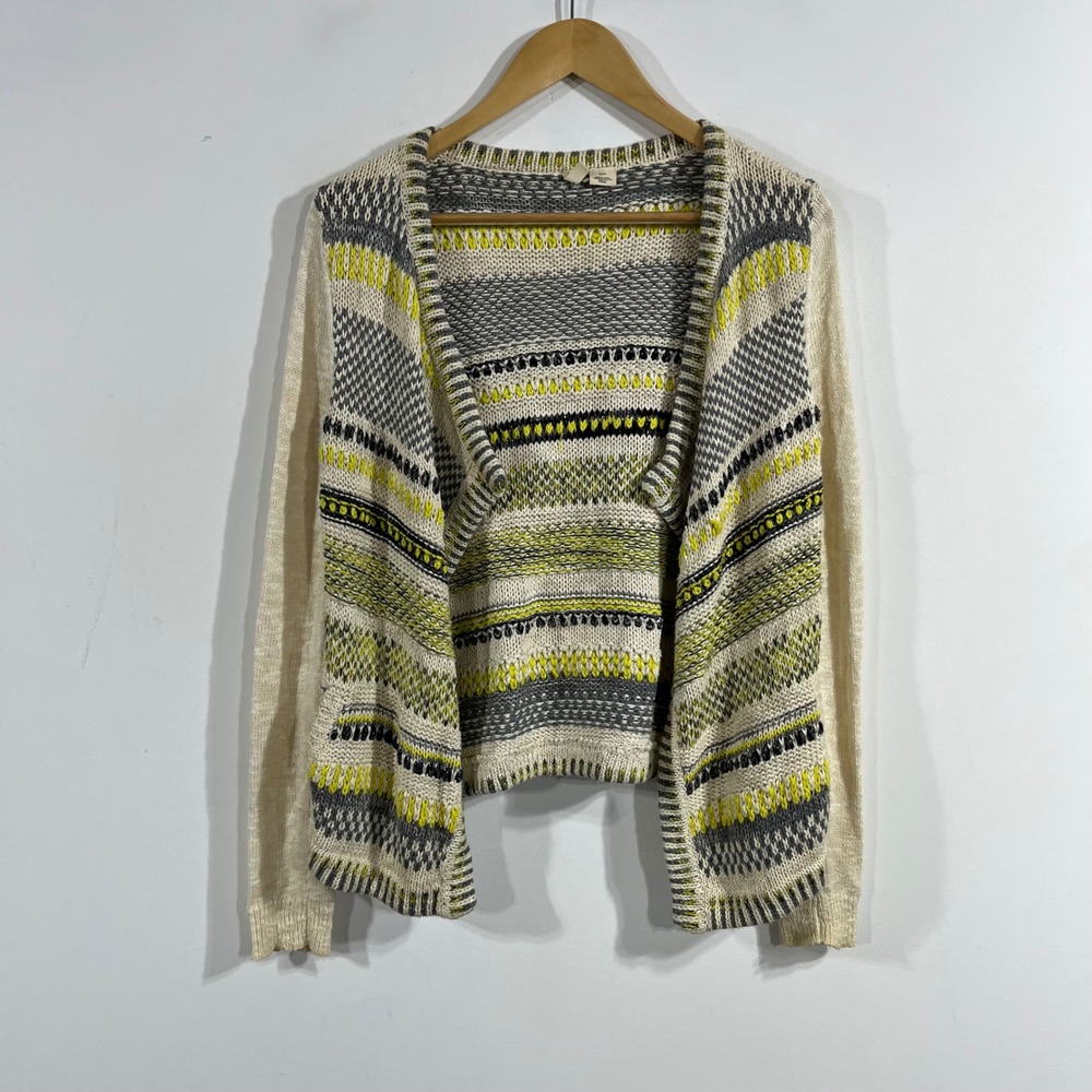 Moth Anthropologie Granola Folk Open Front Cardigan Sweater Striped XS Boho